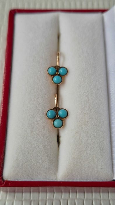 Złoto 585 - złote kolczyki z turkusami (Vintage PRL)