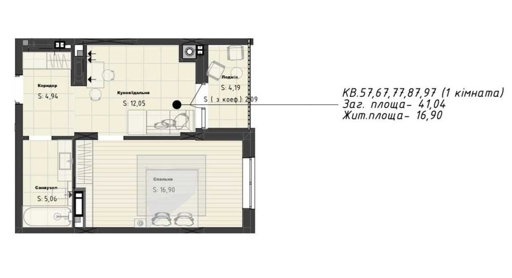 1-кімнатна квартира за адресою вул. Франка (площа 47 м²) - Atlanta.ua - фото 2