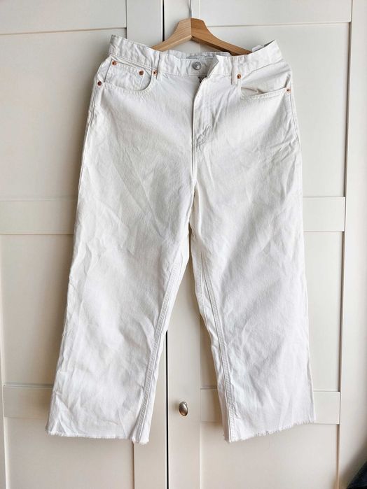 Spodnie jeans białe Zara szerokie wysoki stan denim hit