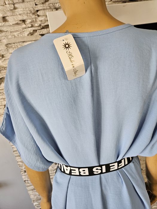 Sukienka tunika z paskiem włoska Made In Italy niebieska