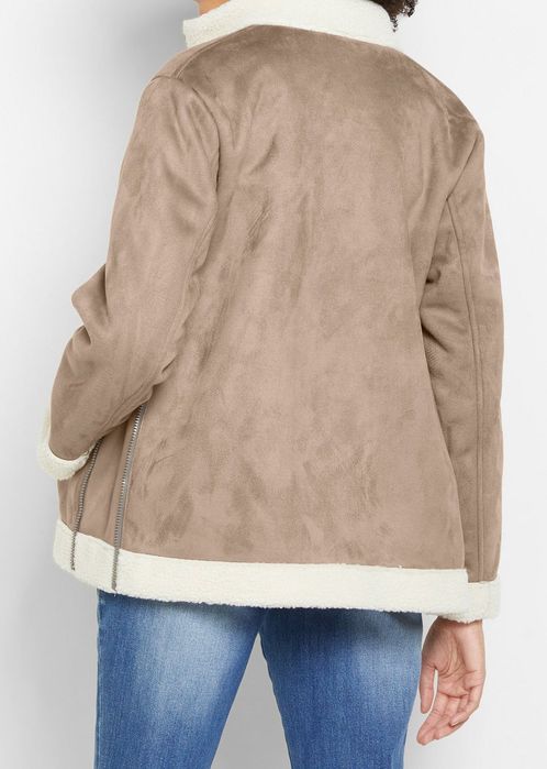 B.P.C beżowa kurtka z eko kożuszka ciążowa z panelem na dziecko ^42