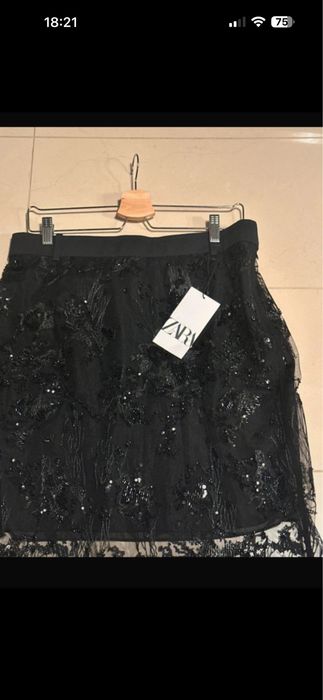 Zara czarna wieczorowa viral spódnica cekiny tiul M 38