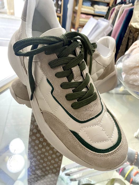 Tenis Lia Line Matelassê bege/verde pele