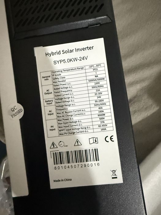 Гібридний Інвертор для сонячних панелей 5Kw 24v, 5квт 24в