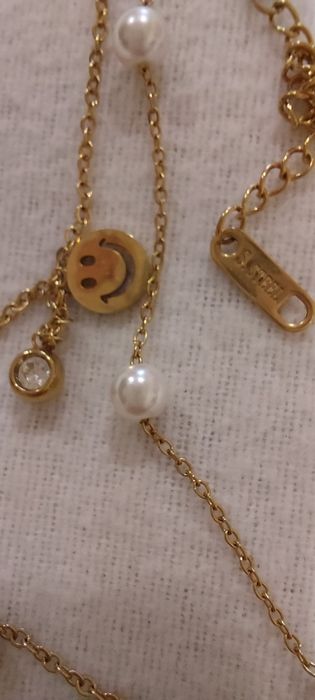Colar Duplo Pérola e Emoji Smile, Aço