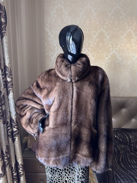 Норковий полушубок/бомбер MIDO, 48-52, 70 см, колір соболь