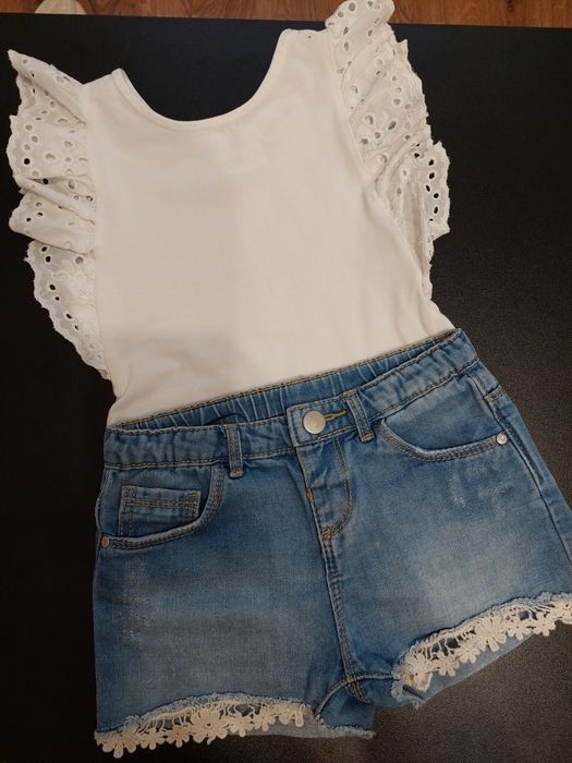 Zara zestaw 92/98 szorty body koszula z haftem