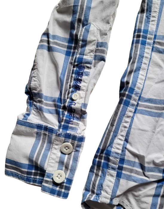 Biała koszula męska w kratkę Superdry M medium guziki kołnierzyk
