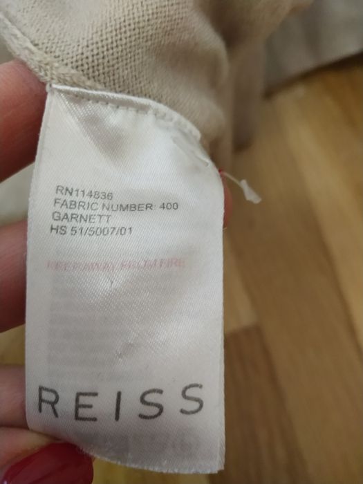 Sweter męski, Reiss beżowy  merino dekolt w serek, M, wełna