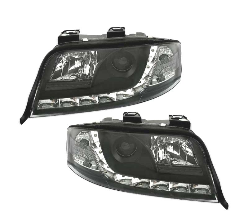 FARÓIS AUDI A6 4B 01-04 LUZ DIURNA LED FUNDO NEGRO