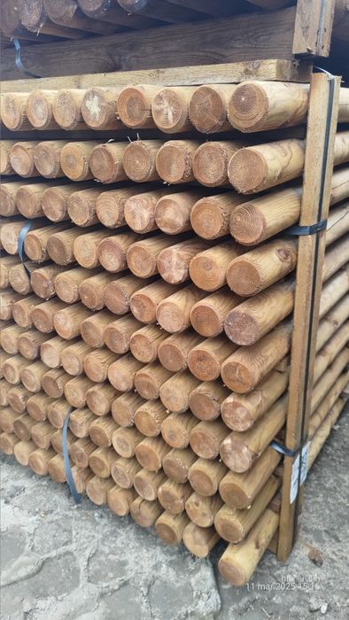 Wałek toczony, słupek drewniany, palik, palisada, okrąglak, 100x2500m