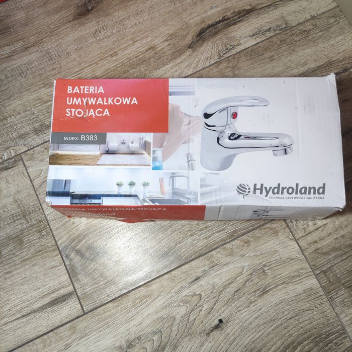 Hydroland bateria umywalkowa stojąca chrom nowa komplet