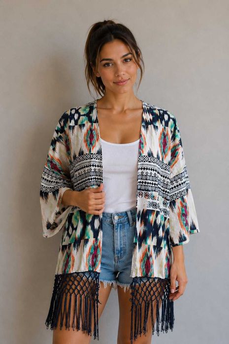 Narzutka Wzory M 38 Only Kimono Frędzle Azteckie Wzorki