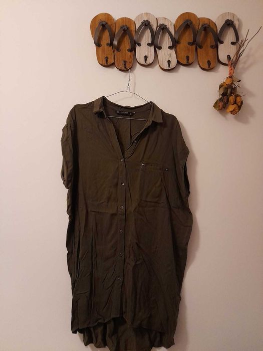 Vestido casual / Túnica castanha, Zara, XS/34, liso, com botões