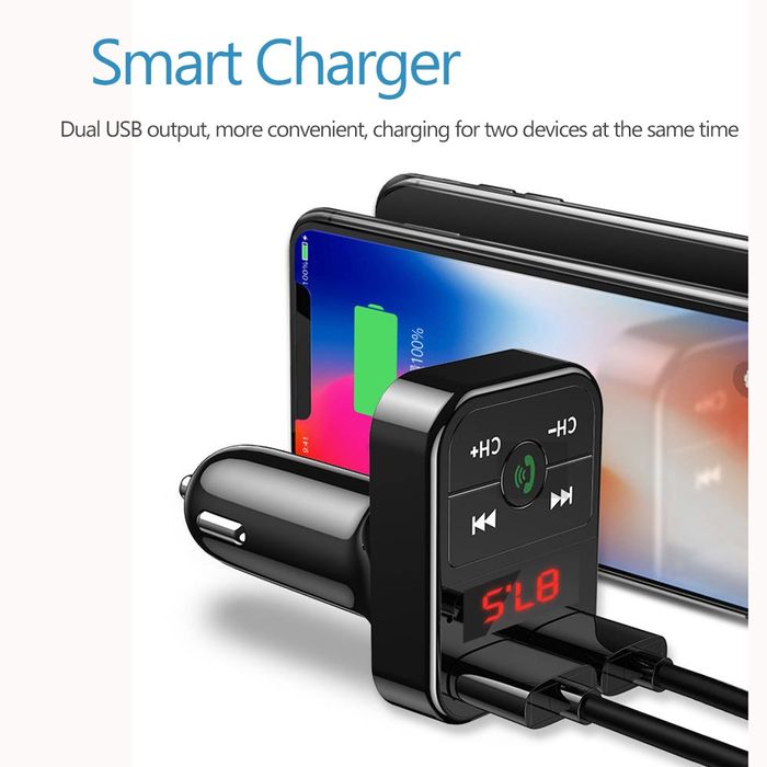 Transmissor FM com bluetooth 5.0 Receptor MP3 Dual USB Fast Charger