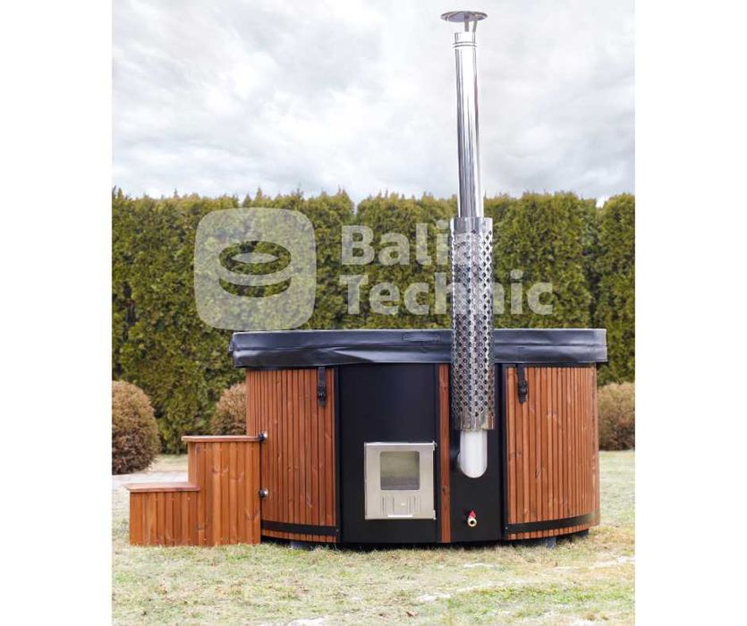 Bogato wyposażona BALIA OGRODOWA akrylowa HARMONY 200 cm | Z piecem na drewno Hydromasazem Aeromasaz LED AKRYL Okrągła Termodrewno Jacuzzi Ruska Bania