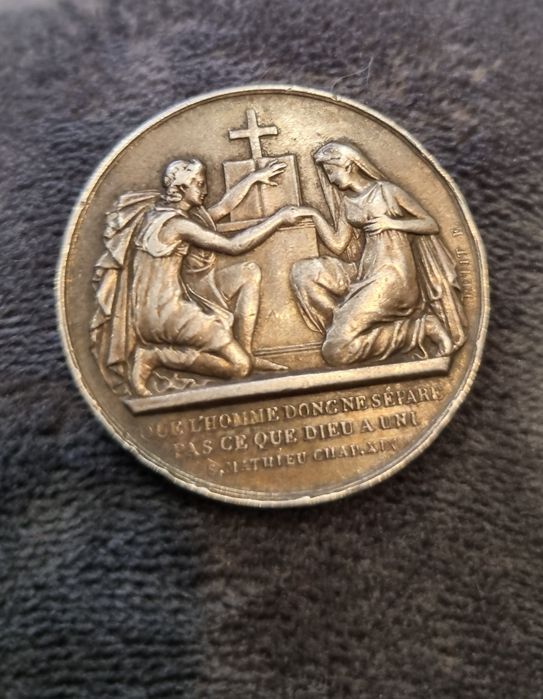 Франція 19 століття Релігійна весільна медаль