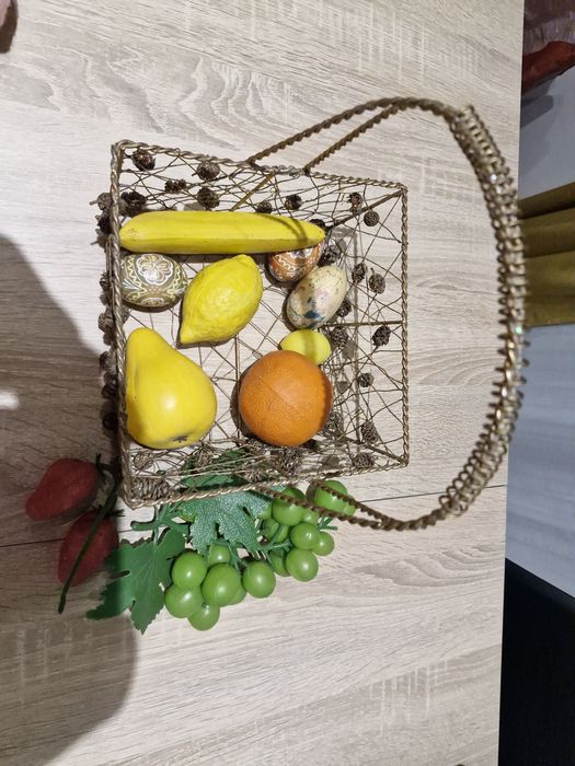 Koszyk z owocami Prl plastikowe owoce ozdoba Koszyk