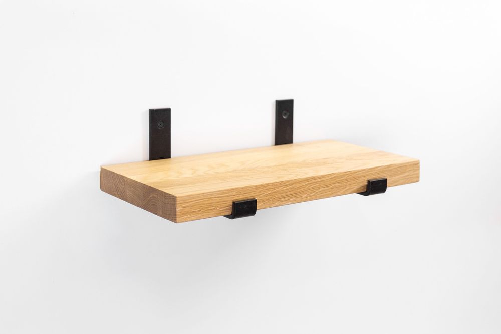 Loftowa półka dębowa z czarnymi podpórkami 39x17 cm LOFT DĄB