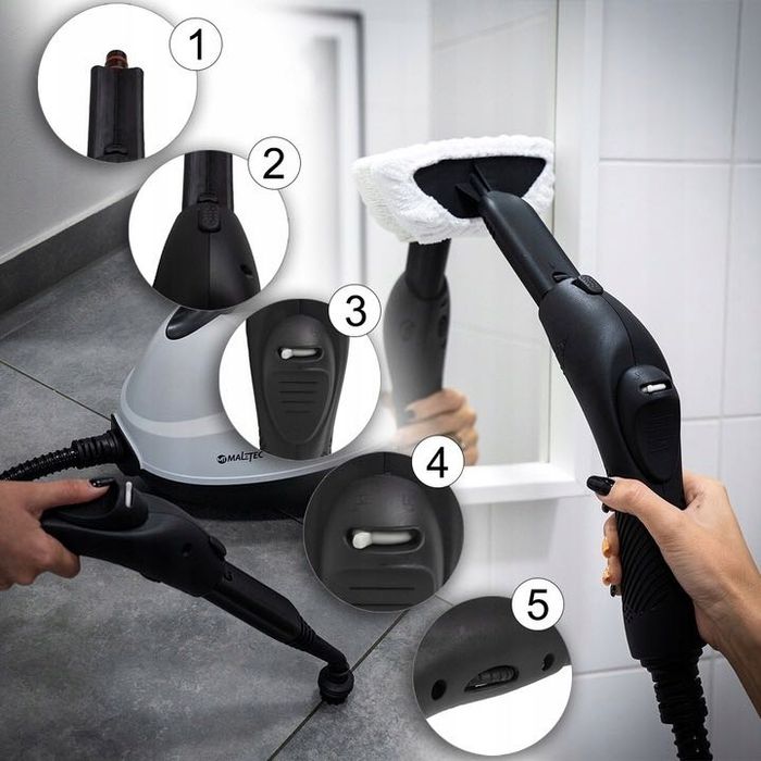 Myjka Parowa Parownica Czyścik Mop Parowy-Zestaw Xxl 2000 W Biały fv