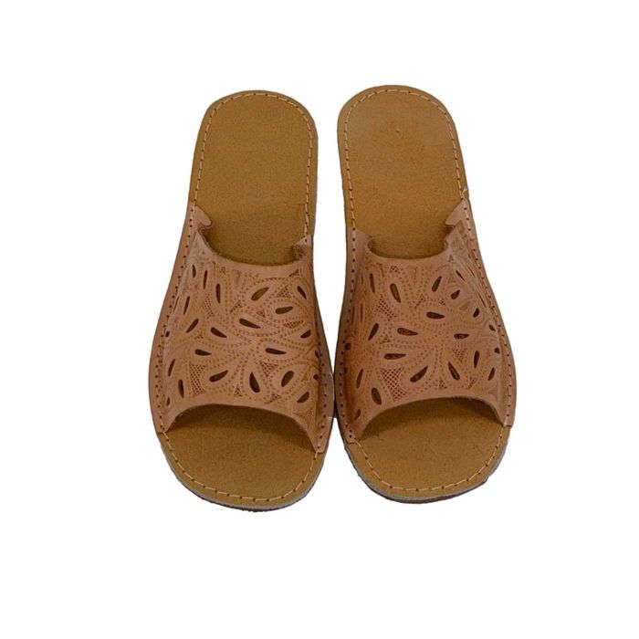 Damskie klapki skórzane na korkowej podeszwie ażurowe rozmiar 39