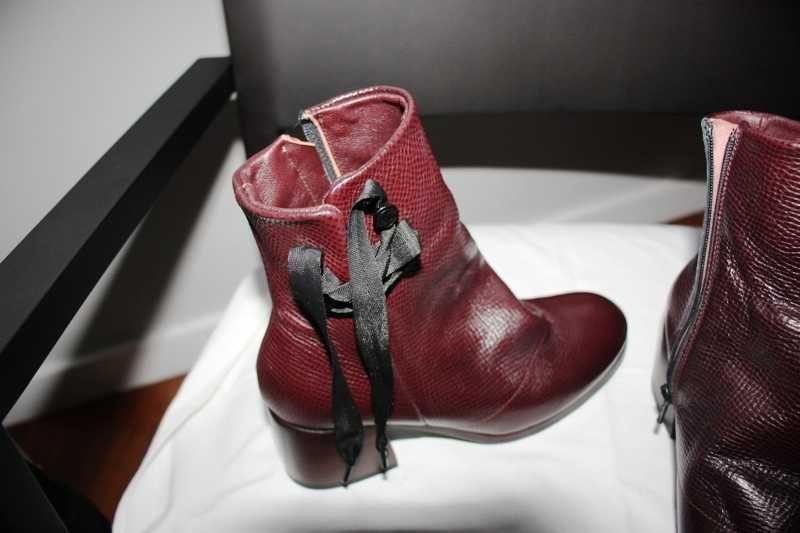 New Bordeaux Leather Ankle Boots by LILIMILL, Size 38