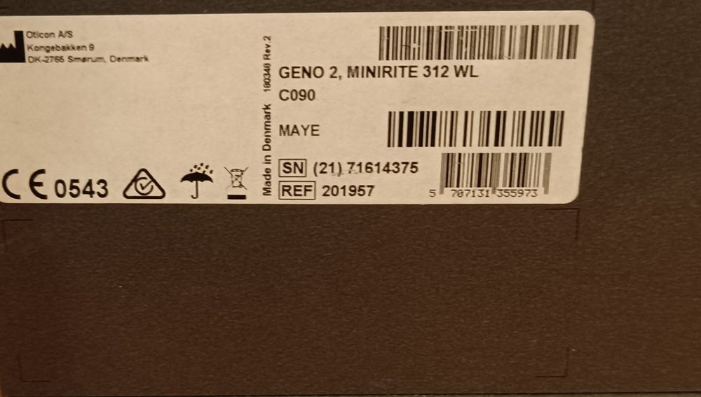 Aparaty słuchowe Oticon GENO 2 MiniRite 312 WL-komplet, stan bardzo d.