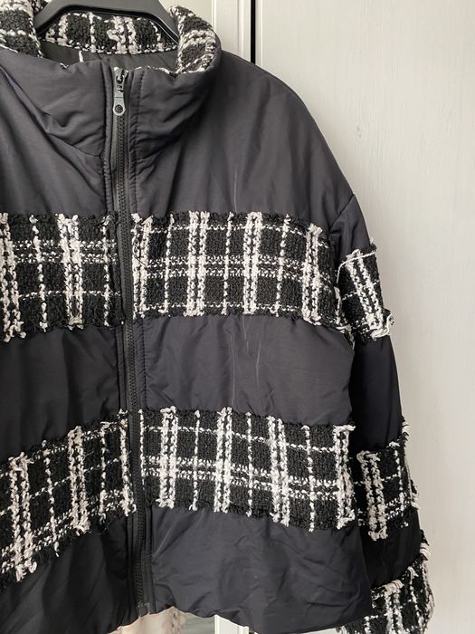 Shein XL 42 puchowa kurtka z wstawkami tweedowymi