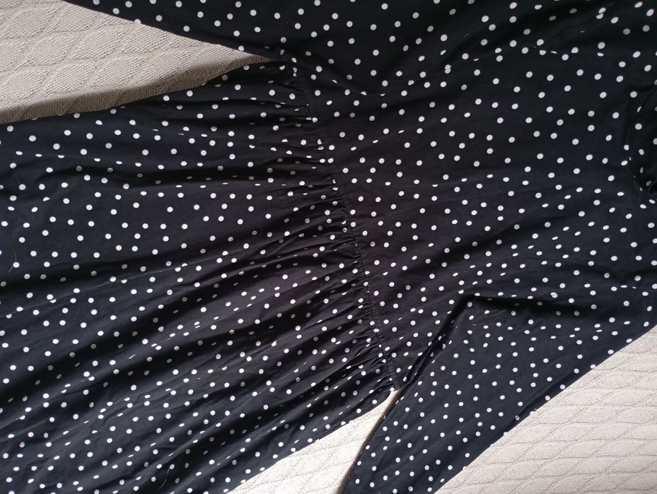ASOS 42r długa czarna elegancka sukienka w groszki maxi bawełniana