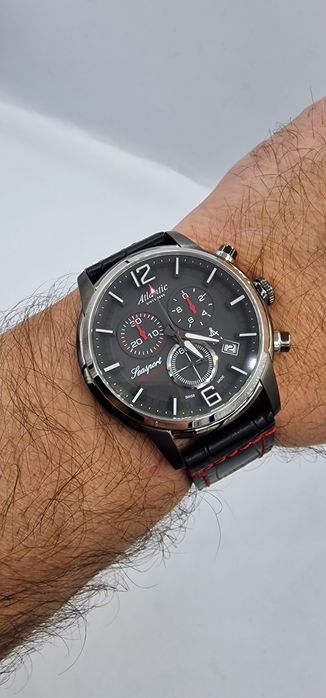 Atlantic Seasport Chronograph Gunmetal Black - szafir, skóra, Swiss
