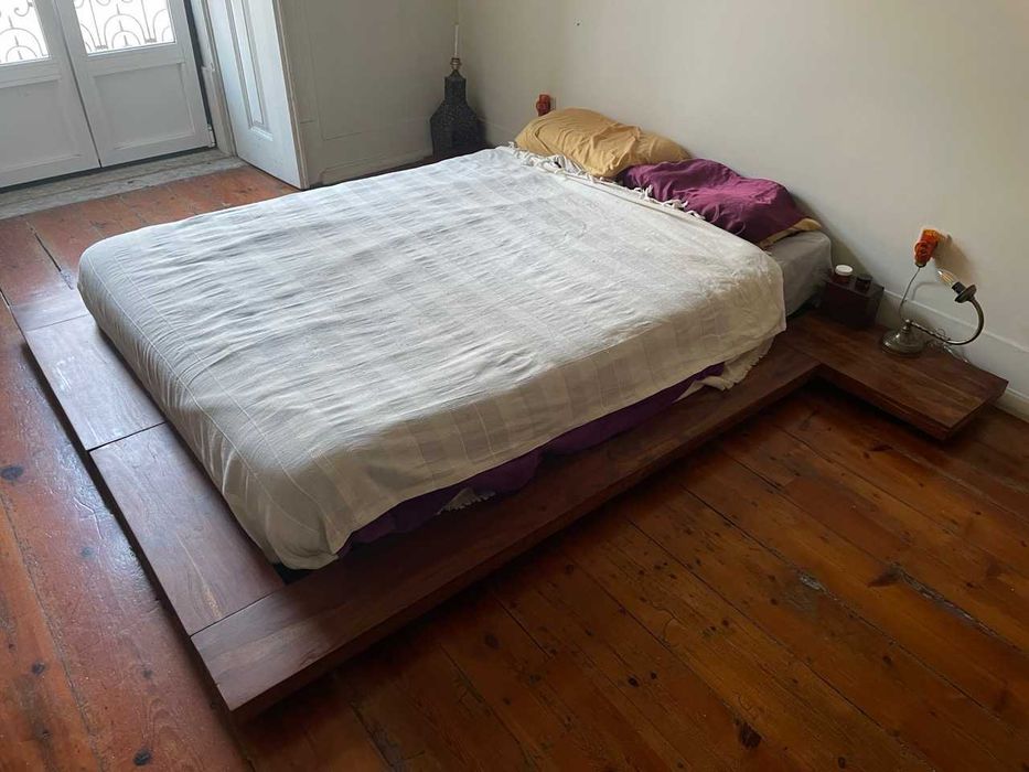 Estrutura cama japonês c/ estrado - madeira acácia maciça 140x200