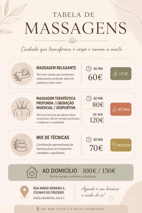 Massagem terapeutica elimina dor e estresse! Uma hora que equivalem a uma semana de férias!!