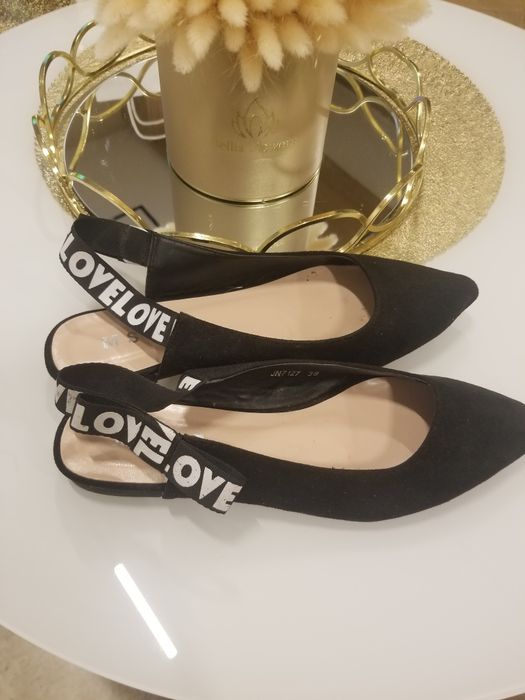 Buty czarne baleriny Love kokardą wyprzedaż  38
