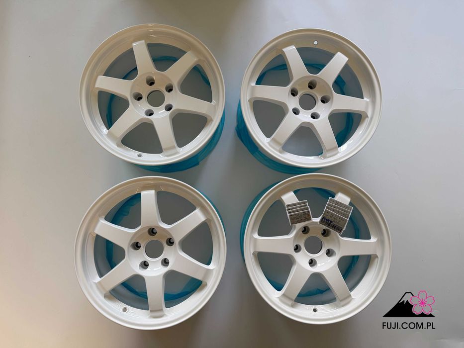 Komplet kutych felg RAYS VOLK RACING TE37 OG 17 CALI 8,5J +30 5X114.3 białe JDM CE28 WORK SSR EVO Impreza STi Nissan silvia s15 r32 r33 r34 GTR lexus