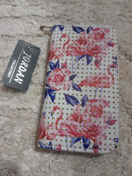 Modny portfel damski Flamingi pojemny 16x9