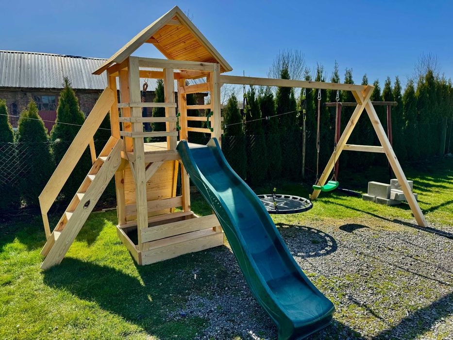 Drewniany plac zabaw dla dzieci huśtawka ślizg bocianie! Kantówka 9x9