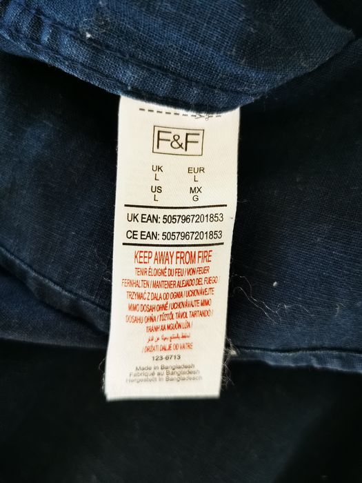 F&f koszula męska krótki rękaw lniana bawełna granatowa rozmiar L