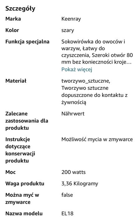 Sokowirówka do owoców i warzyw Keenray
