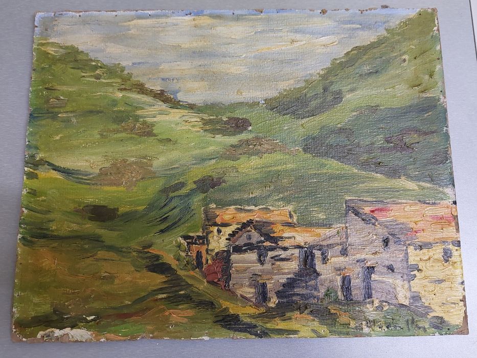 Quadro antigo pintura a óleo paisagem