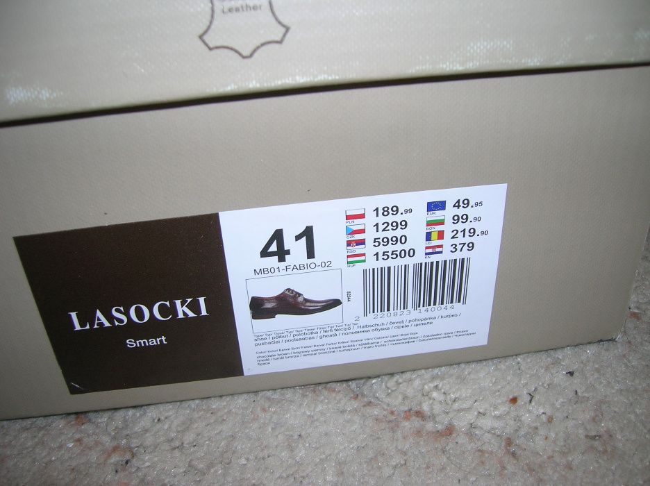 Półbuty, pantofle męskie skórzane- "Lasocki"- ciemny brąz -roz-41.