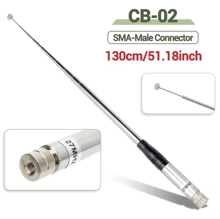 Antena teleskopowa CB 27 MHz 130cm  złącze  SMA - Male