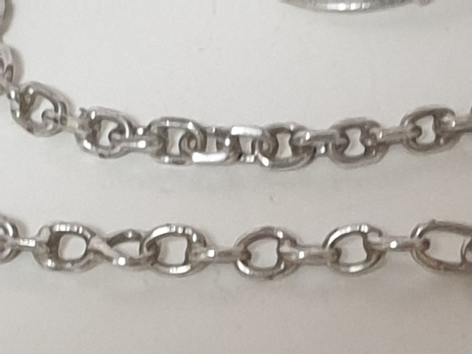 Fantástica antiga corrente de relógio de bolso em prata contrastada