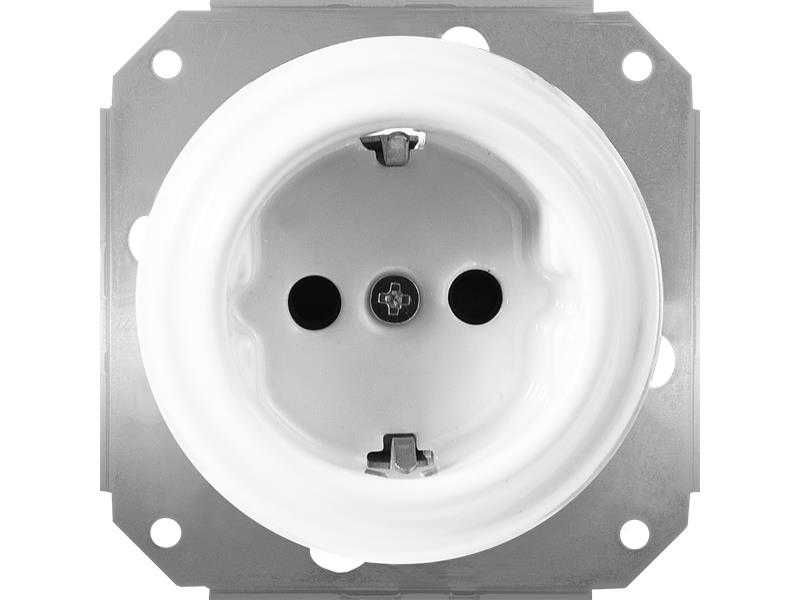 RETRO Ceramic Komplet Biały - Wyłącznik/Gniazdo schuko - 2 szt/Ramka potrójna
