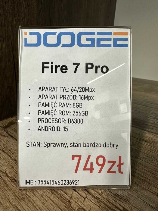 Smartfon Telefon DOOGEE Fire 7 Pro 8/256GB pancerny czarny Android: 15 stan bdb gwarancja
