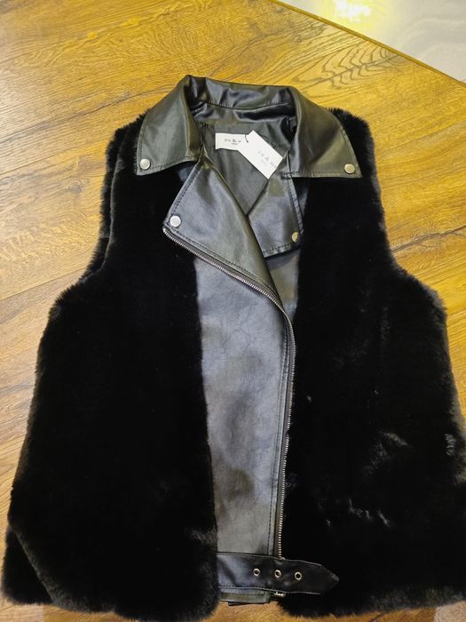 KAMIZELKA damska FUTRZANA z esko skóry bezrękawnik S/M