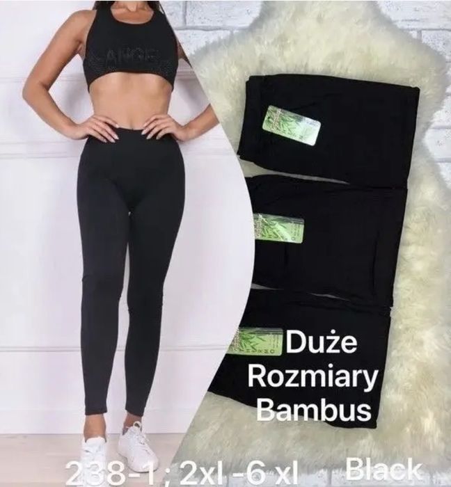 Nowe leginsy 5/6 50 52 getry damskie wygodne czarne miękkie bambusowe