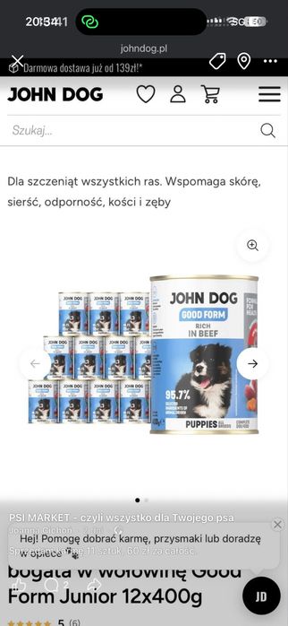Karma mokra z wołowiną John dog