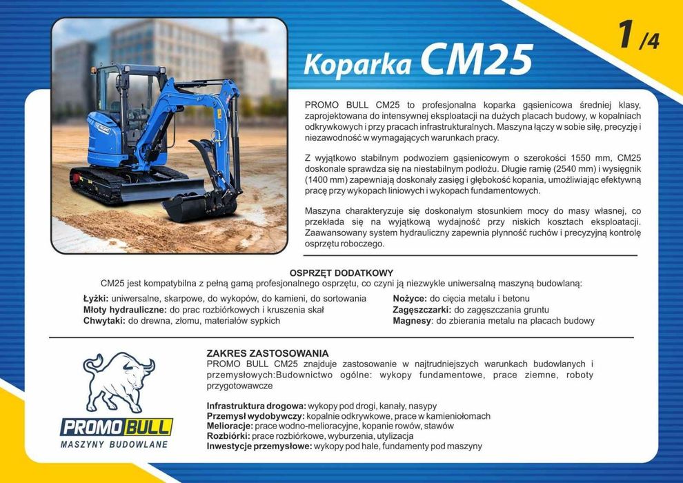 Koparka 2,7 T,  CM25 silnik YANMAR