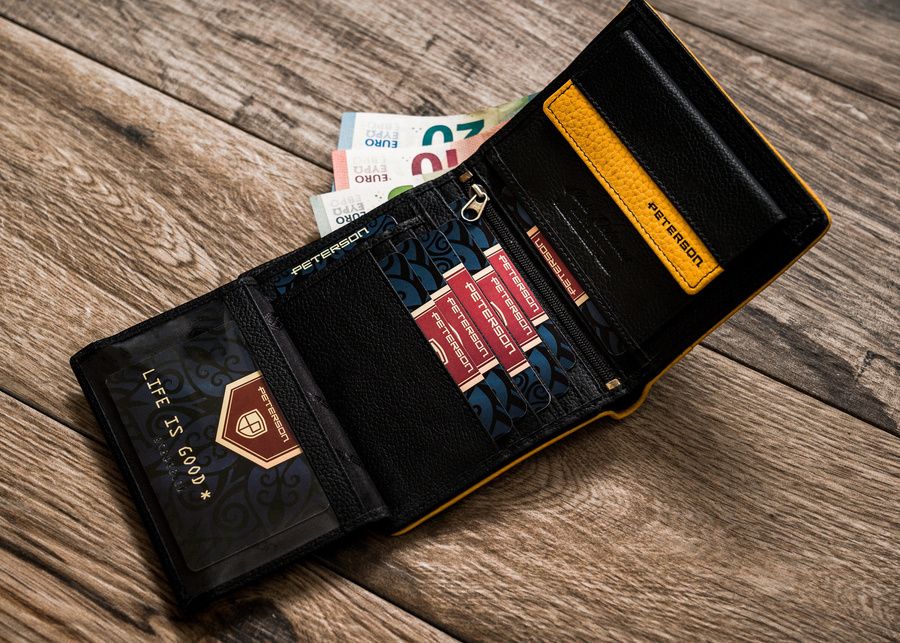 skórzany portfel męski z kontrastowym obszyciem - peterson