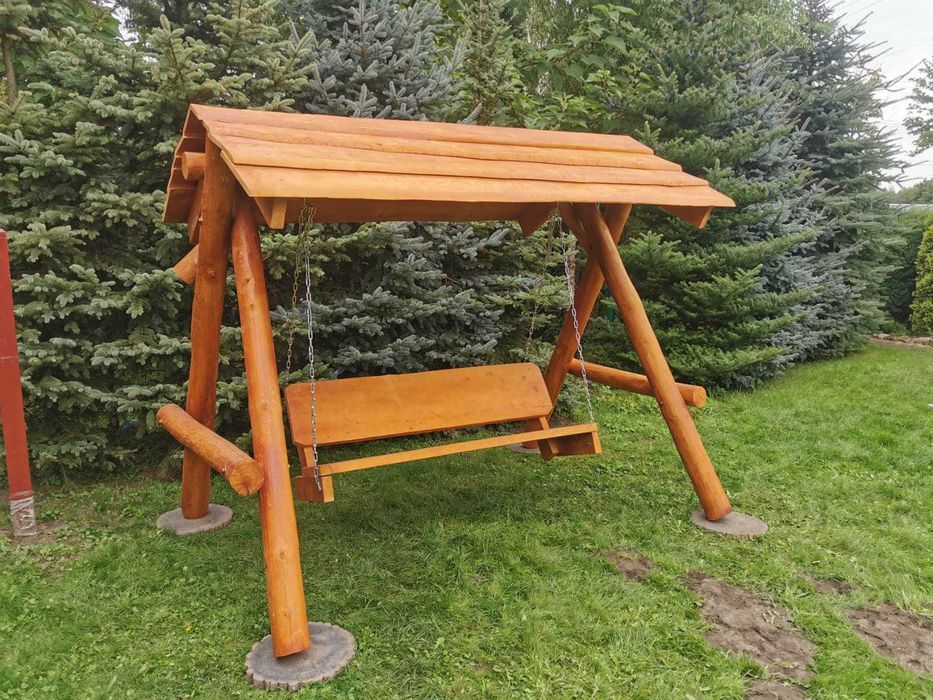 Drewniana huśtawka ogrodowa GRUBE BALE Plac zabaw Stelaż DO OGRODU +